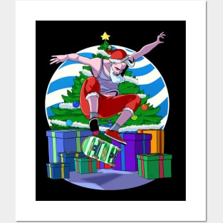 Santa Claus Skater Skateboarding Christmas Gift Posters and Art